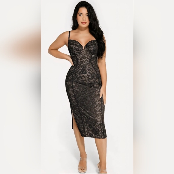 Popilush Built in Shapewear Lace Midi Dress #1238 - Picture 11 of 14